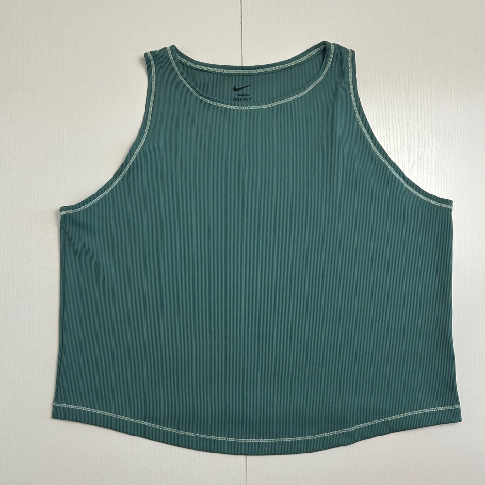Nike One Dri-FIT Tank Top Womens 2X Teal Ribbed Sleeveless FN3079-361 Activewear